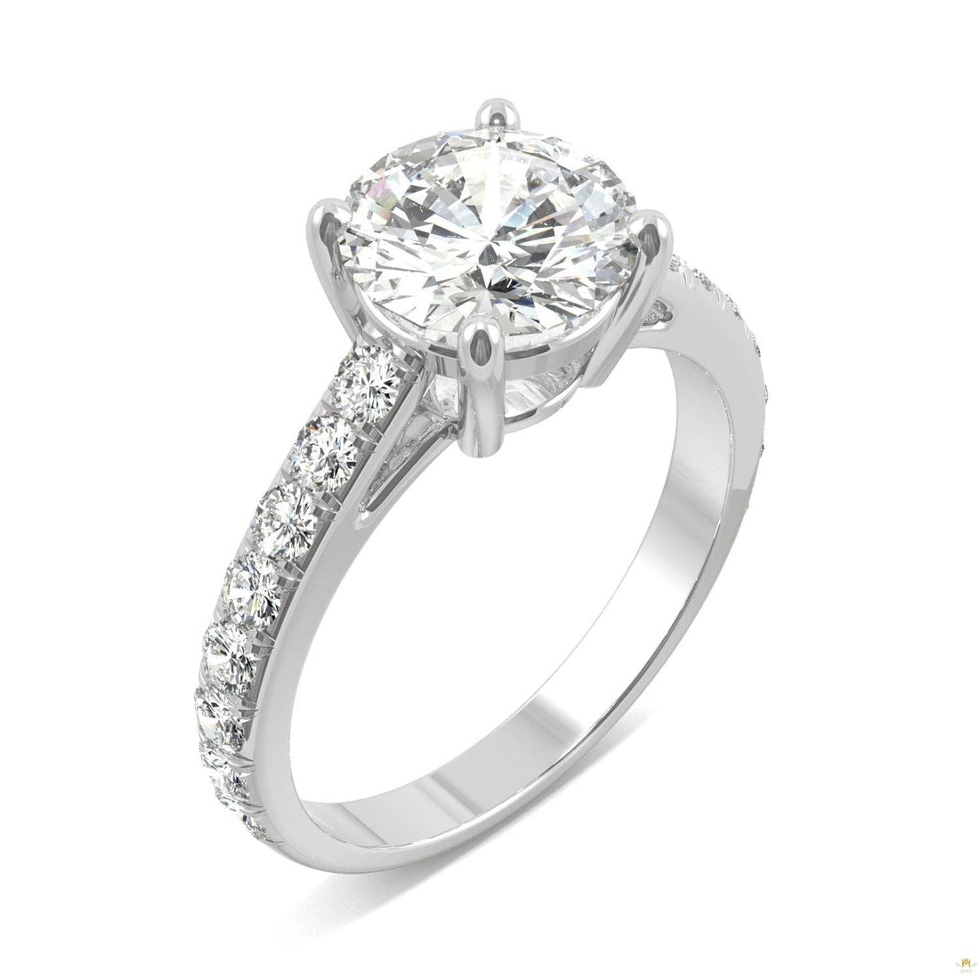 2.38 CTW   Round Moissanite Engagement Ring in 14K White Gold