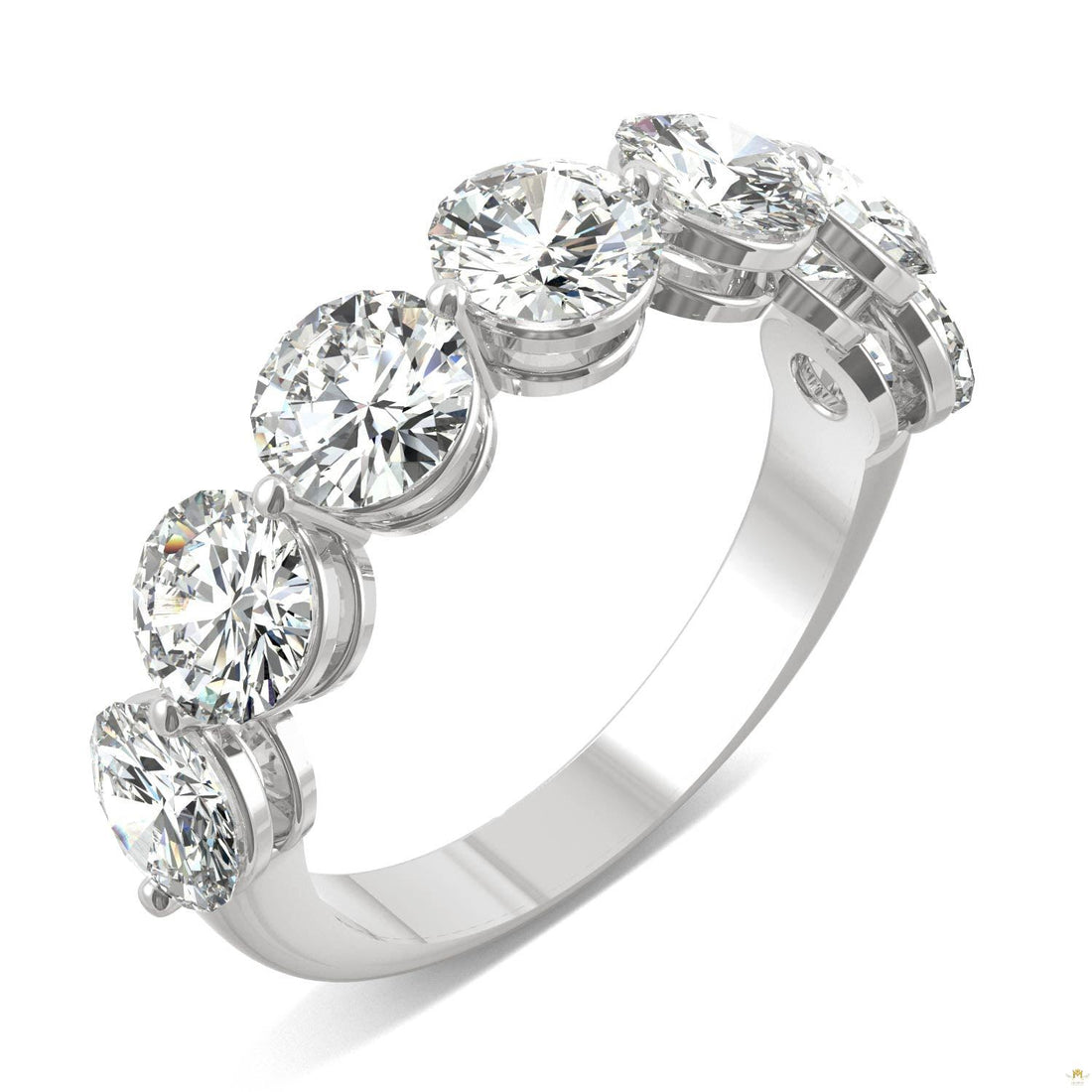 3.50 CTW   Round Moissanite Seven Stone Ring in 14K White Gold