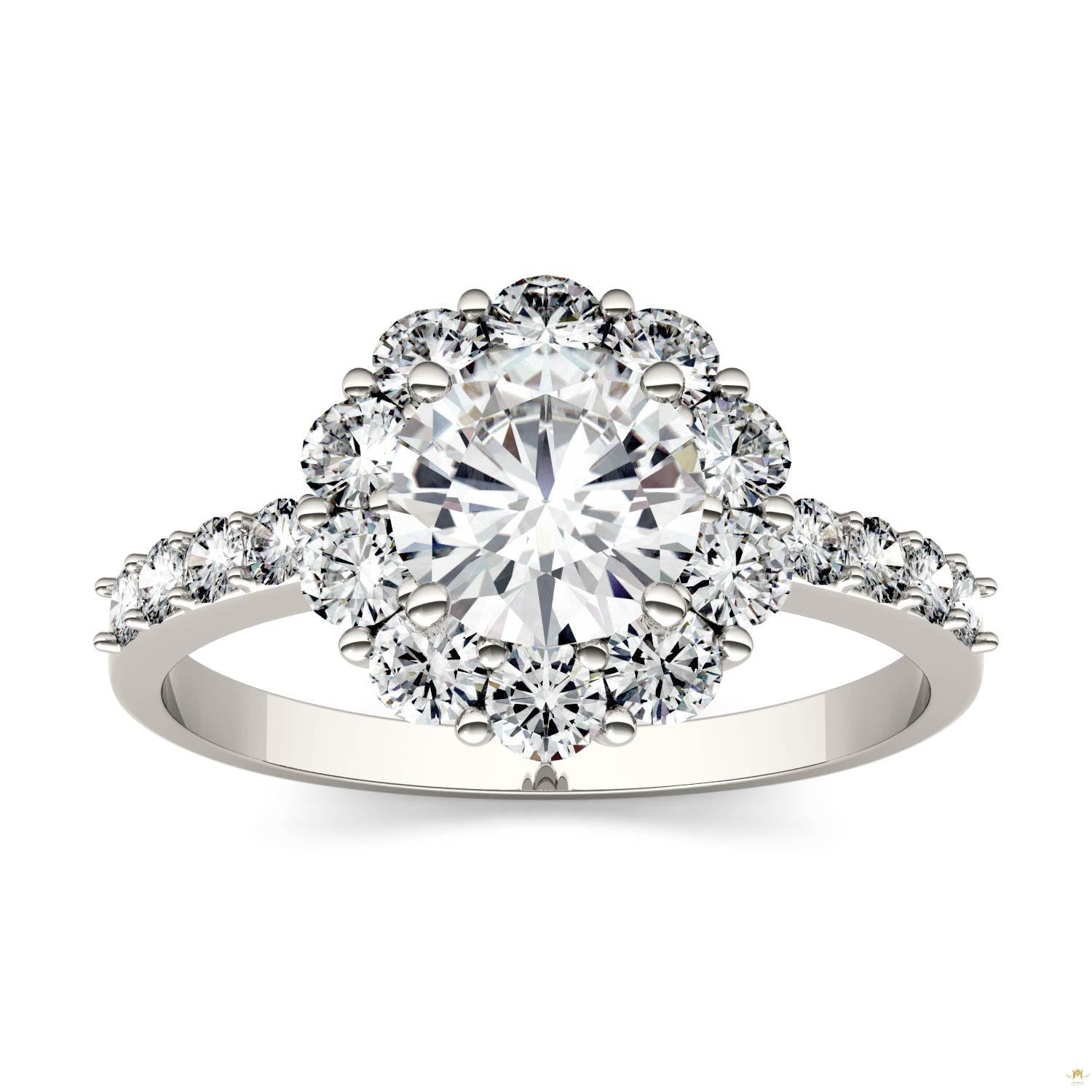 1.78 CTW   Round Moissanite Halo Ring in 14K White Gold
