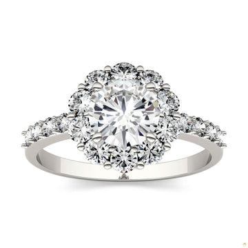 1.78 CTW   Round Moissanite Halo Ring in 14K White Gold