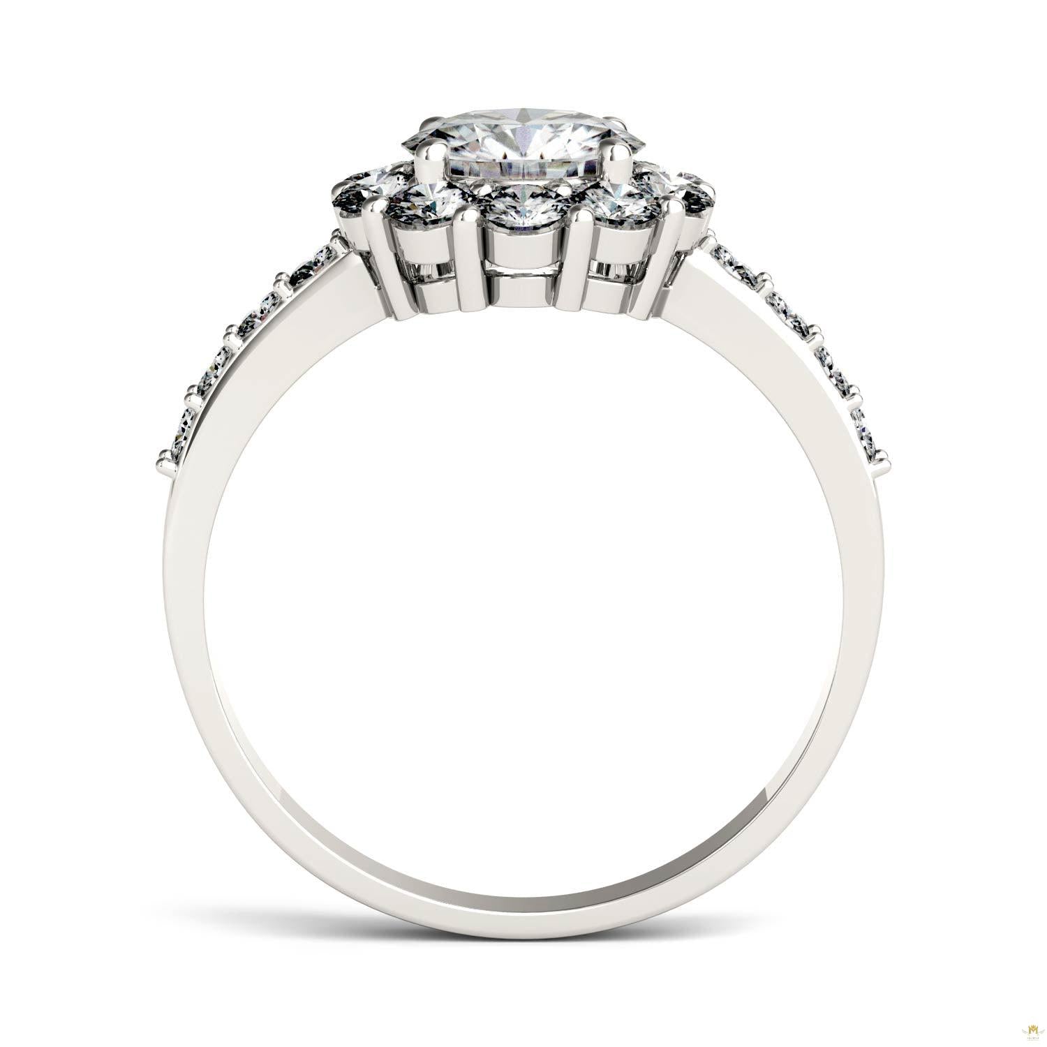 1.78 CTW   Round Moissanite Halo Ring in 14K White Gold