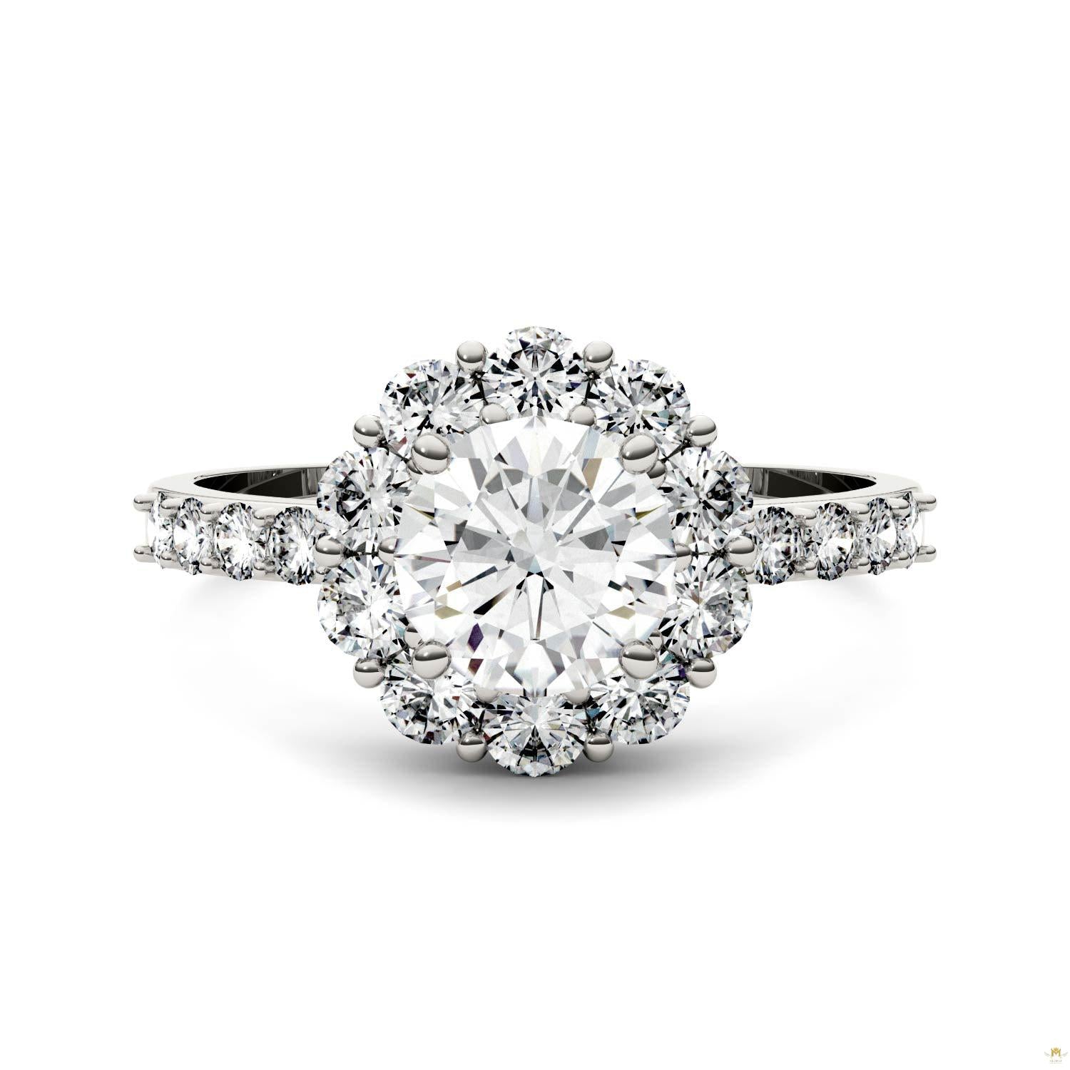 1.78 CTW   Round Moissanite Halo Ring in 14K White Gold