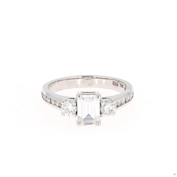 1.57 CTW   Emerald Near-Colorless Moissanite Three-Stone Engagement Ring in 14K White Gold