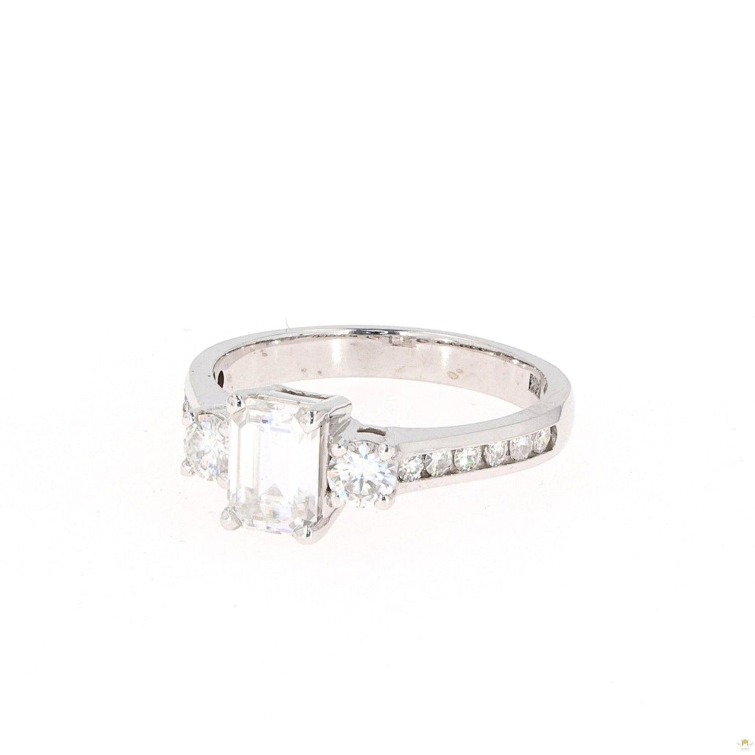 1.57 CTW   Emerald Near-Colorless Moissanite Three-Stone Engagement Ring in 14K White Gold