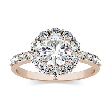 1.78 CTW   Round Moissanite Halo Ring in 14K Rose Gold