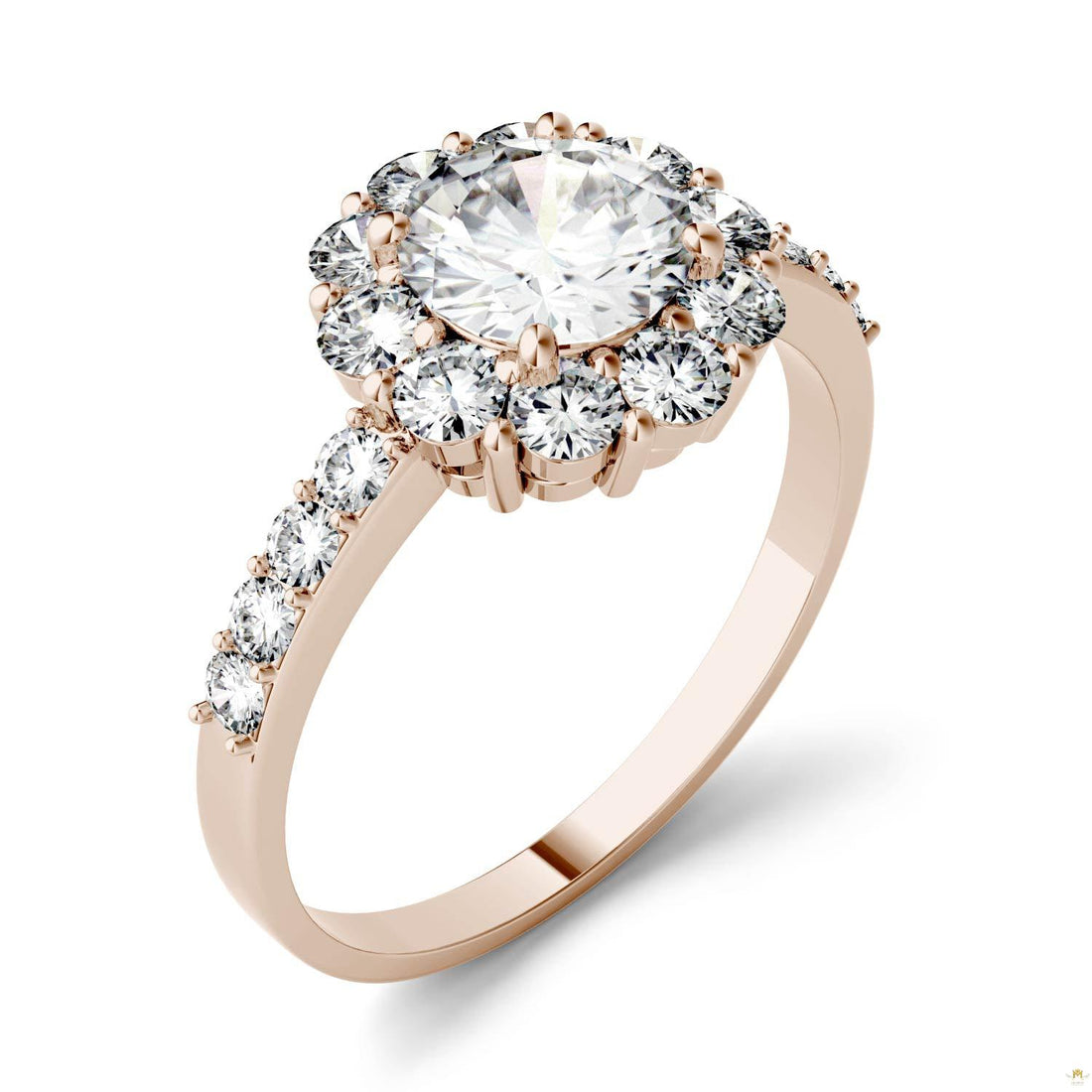1.78 CTW   Round Moissanite Halo Ring in 14K Rose Gold