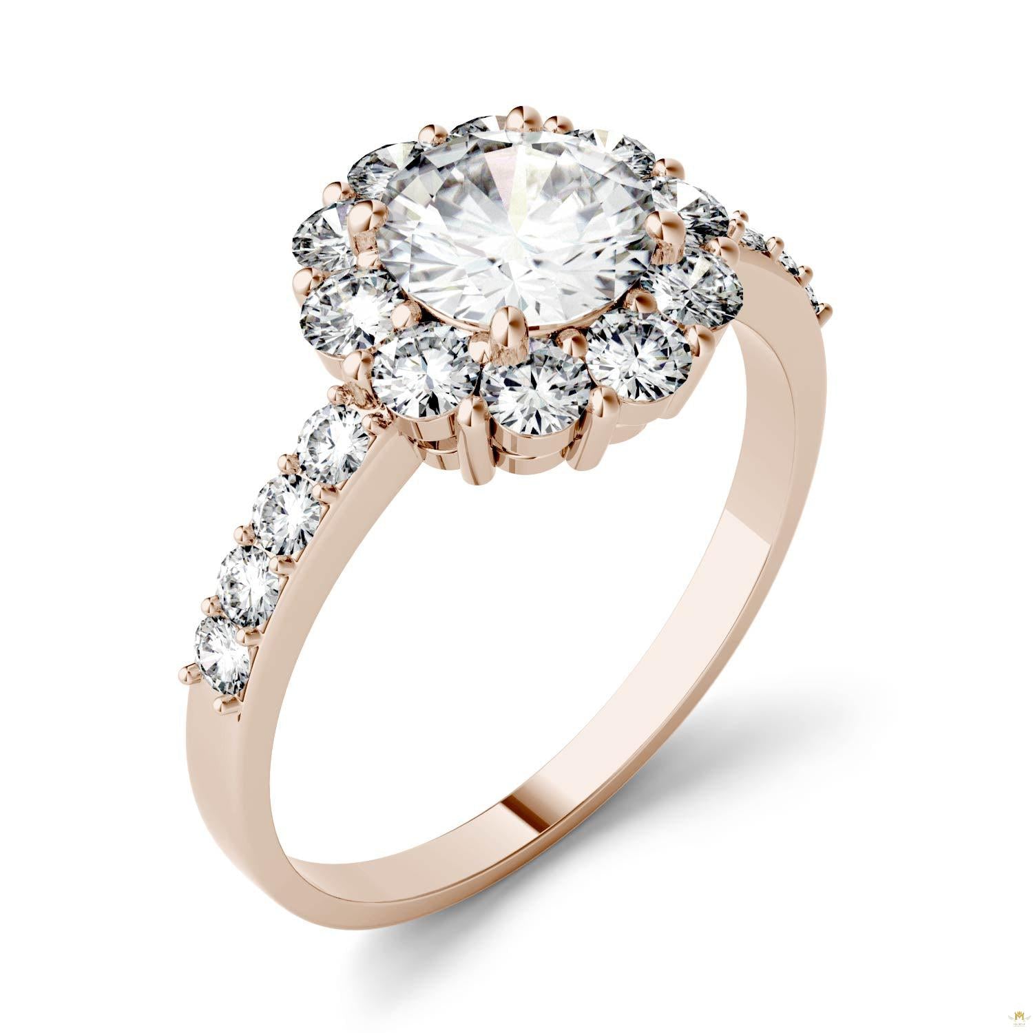 1.78 CTW   Round Moissanite Halo Ring in 14K Rose Gold