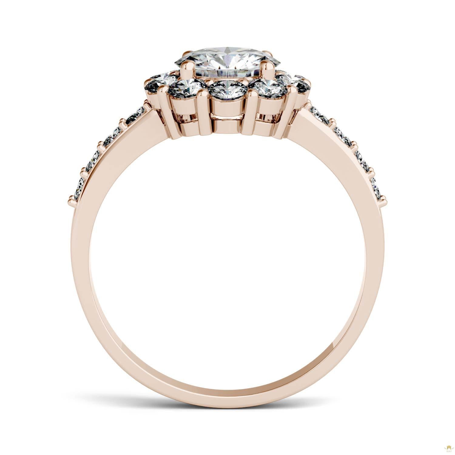 1.78 CTW   Round Moissanite Halo Ring in 14K Rose Gold