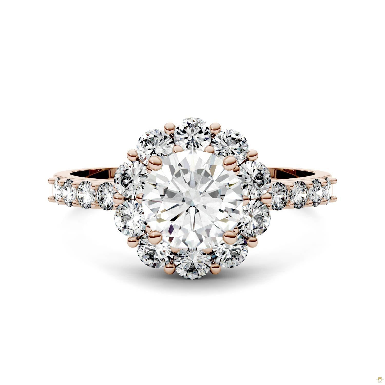 1.78 CTW   Round Moissanite Halo Ring in 14K Rose Gold