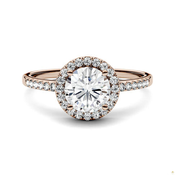 1.30 CTW   Round Moissanite Halo Ring in 14K Rose Gold