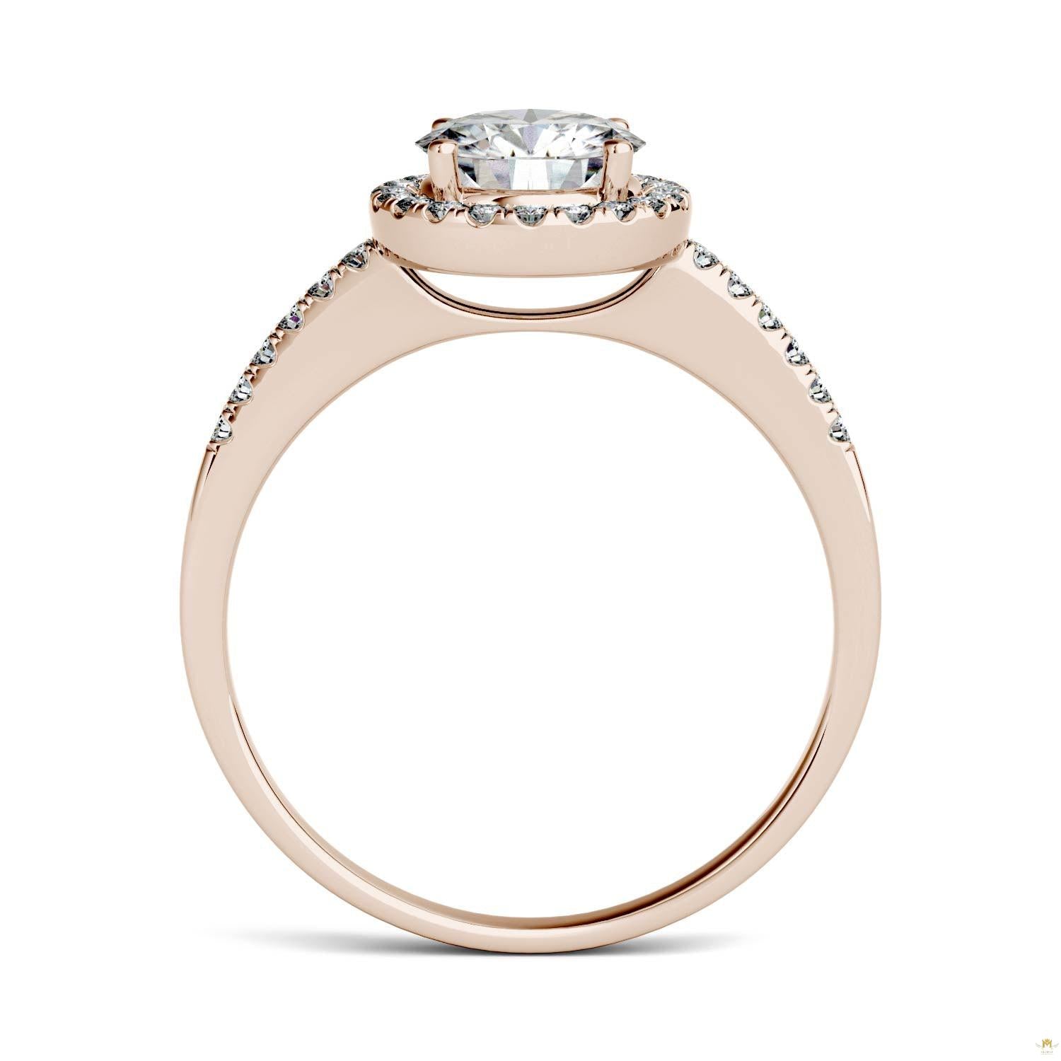1.30 CTW   Round Moissanite Halo Ring in 14K Rose Gold