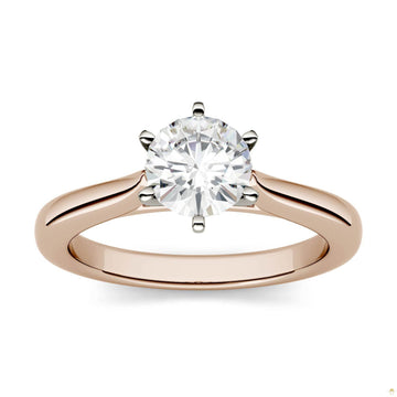 1.00 CTW   Round Moissanite Engagement Ring in 14K Two-Toned Gold