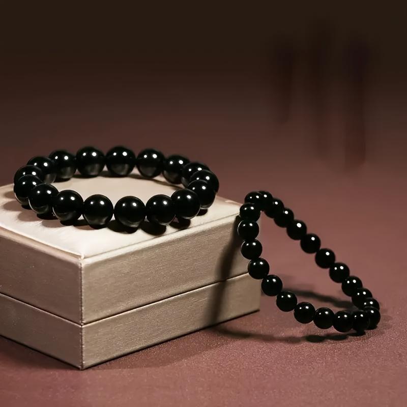 Elegant Obsidian Bead Bracelet – Natural Stone Jewelry with Smooth Polished Beads