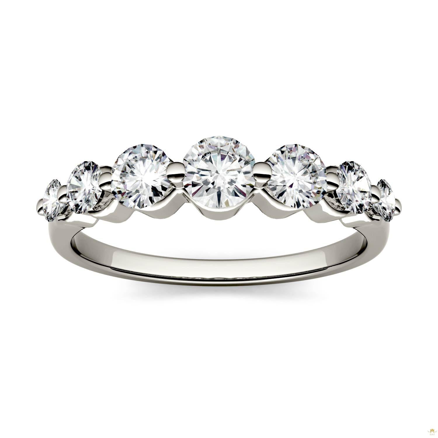 0.87 CTW   Round Moissanite Seven Stone Ring in 14K White Gold