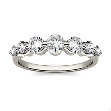 0.87 CTW   Round Moissanite Seven Stone Ring in 14K White Gold