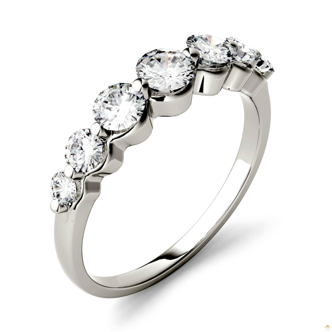 0.87 CTW   Round Moissanite Seven Stone Ring in 14K White Gold