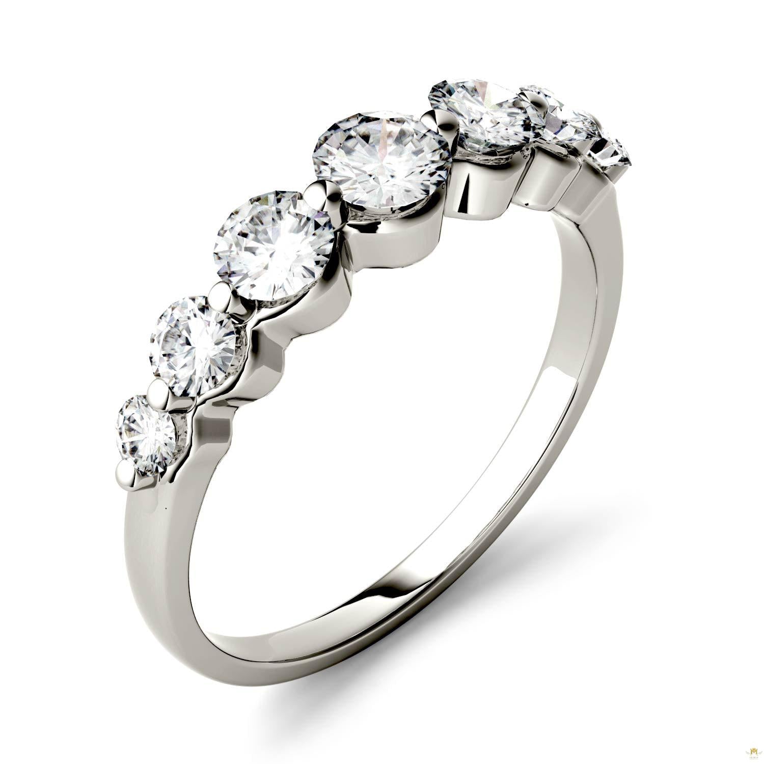 0.87 CTW   Round Moissanite Seven Stone Ring in 14K White Gold