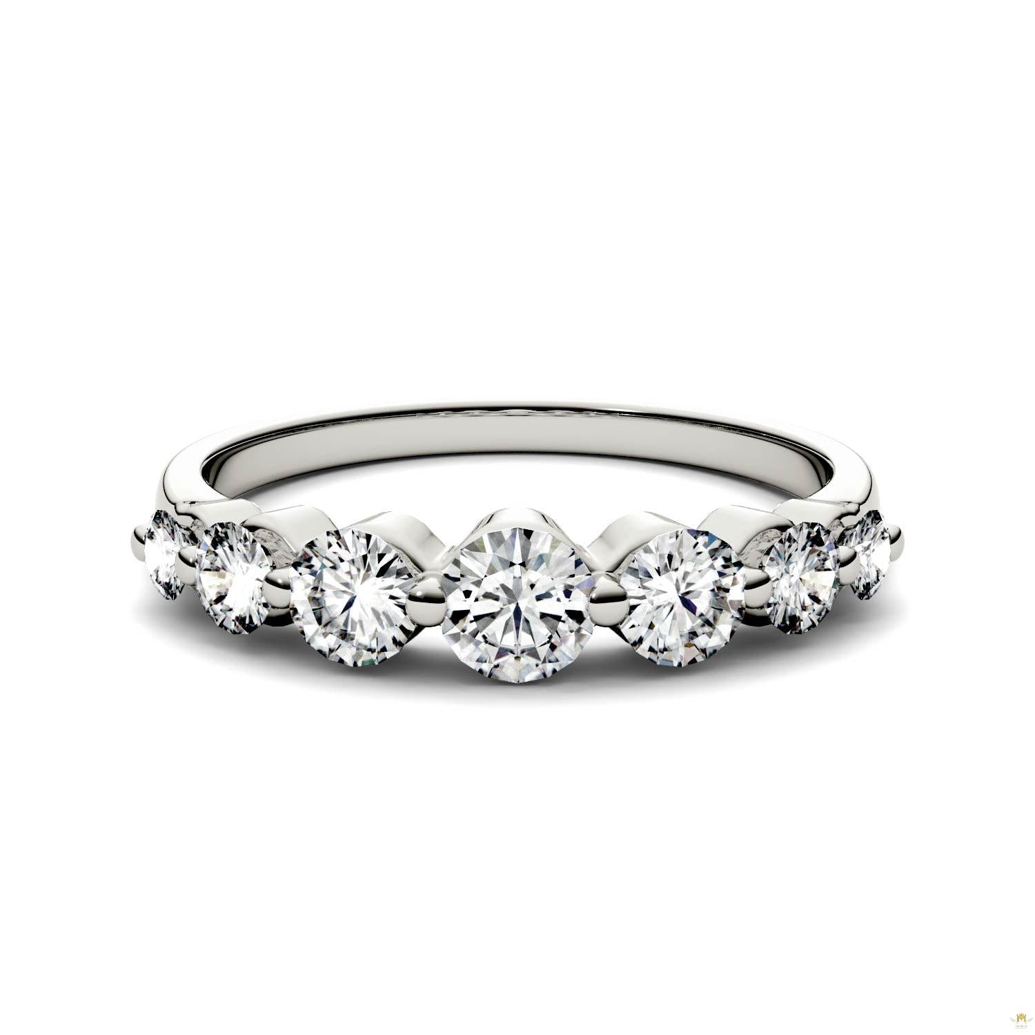 0.87 CTW   Round Moissanite Seven Stone Ring in 14K White Gold
