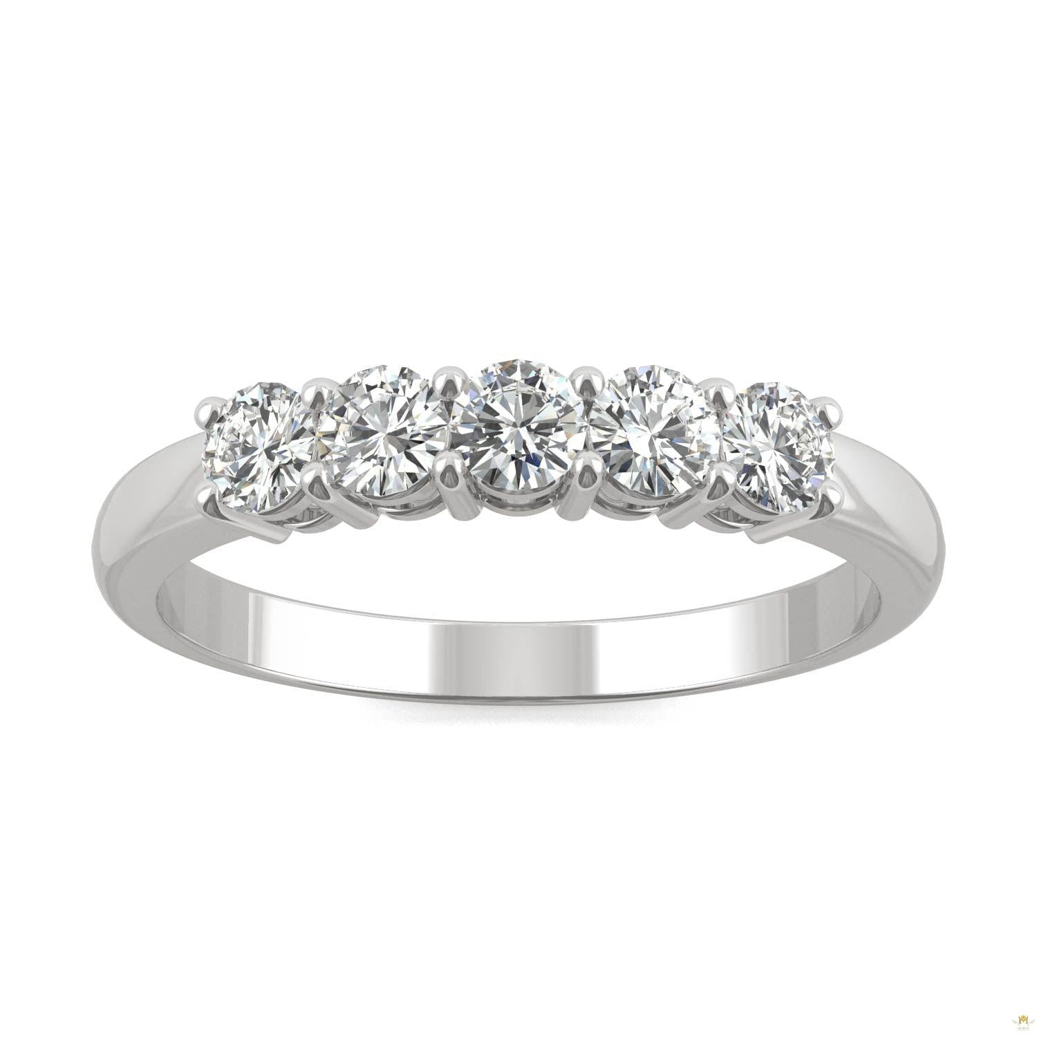 0.50 CTW   Round Moissanite Five Stone Ring in 14K White Gold