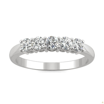 0.50 CTW   Round Moissanite Five Stone Ring in 14K White Gold