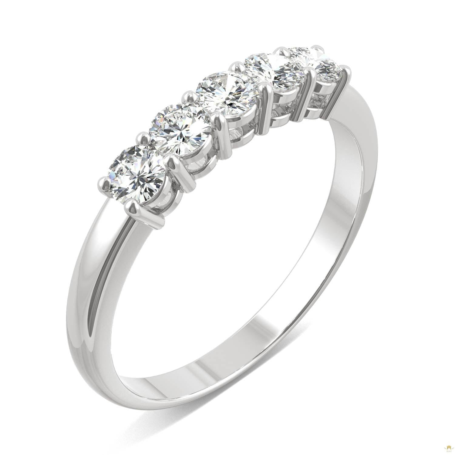 0.50 CTW   Round Moissanite Five Stone Ring in 14K White Gold