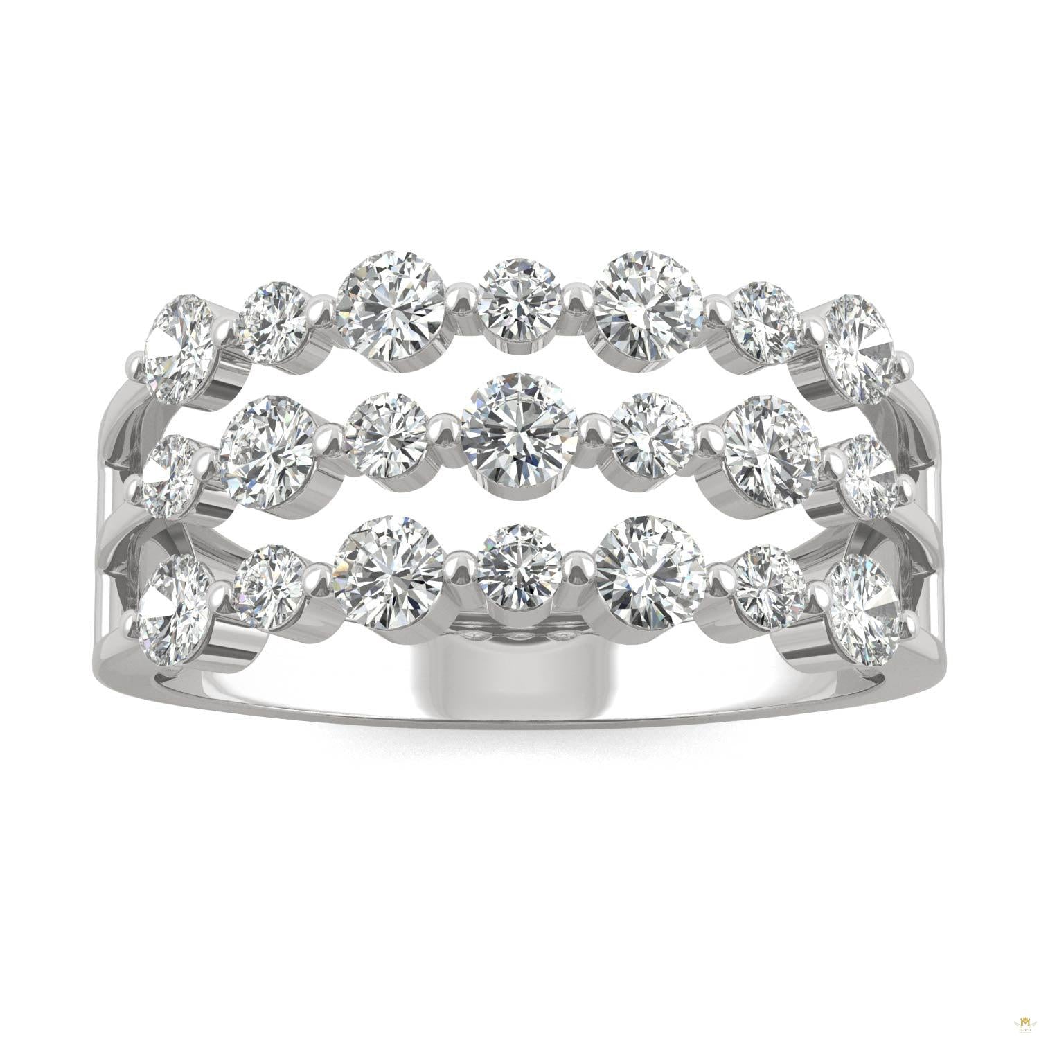 0.91 CTW   Round Moissanite Three Row Ring in 14K White Gold