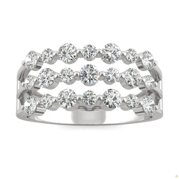 0.91 CTW   Round Moissanite Three Row Ring in 14K White Gold