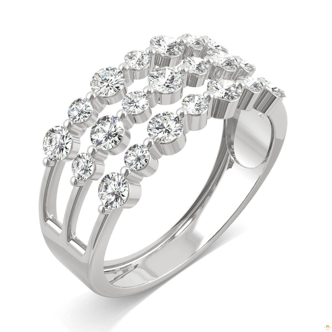 0.91 CTW   Round Moissanite Three Row Ring in 14K White Gold