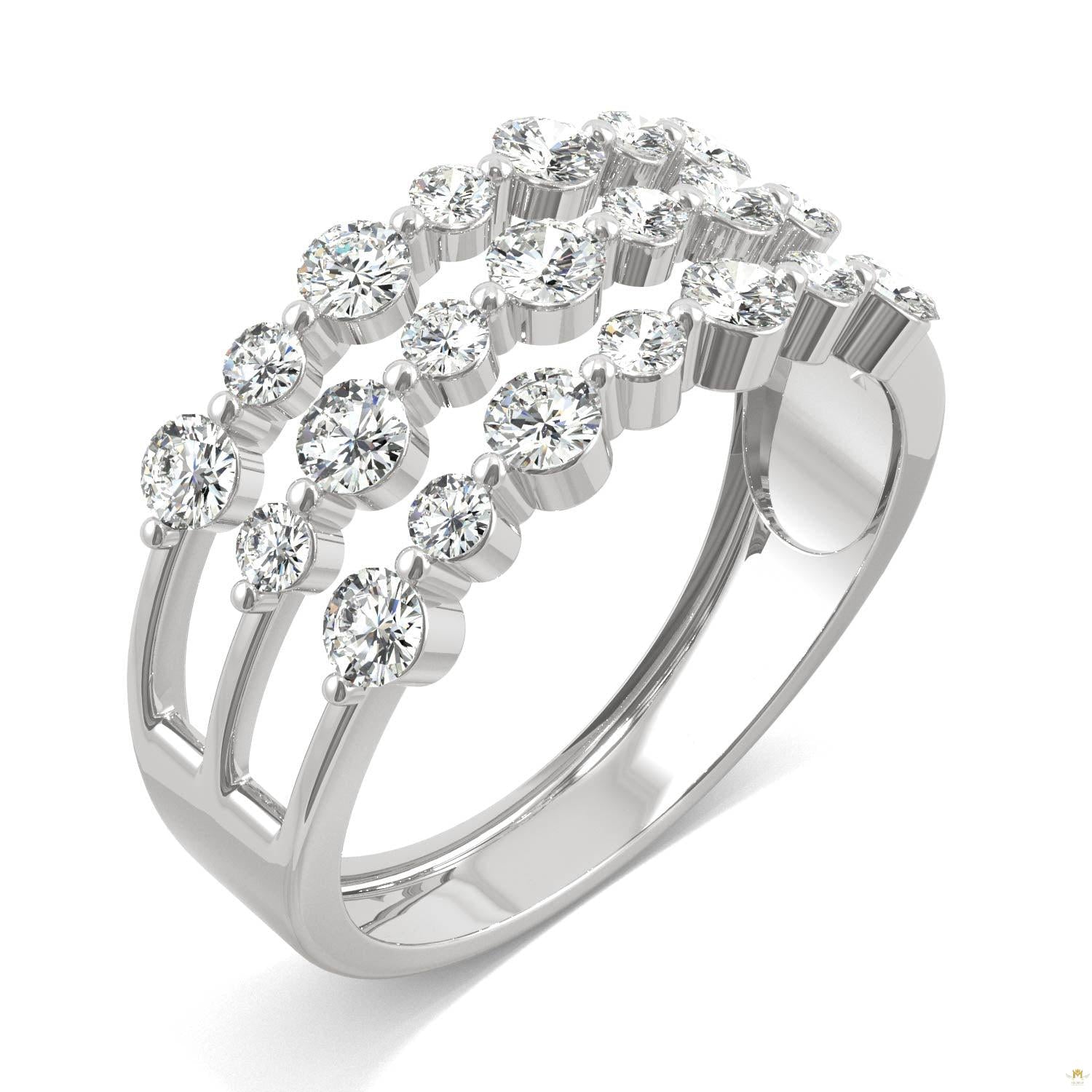 0.91 CTW   Round Moissanite Three Row Ring in 14K White Gold