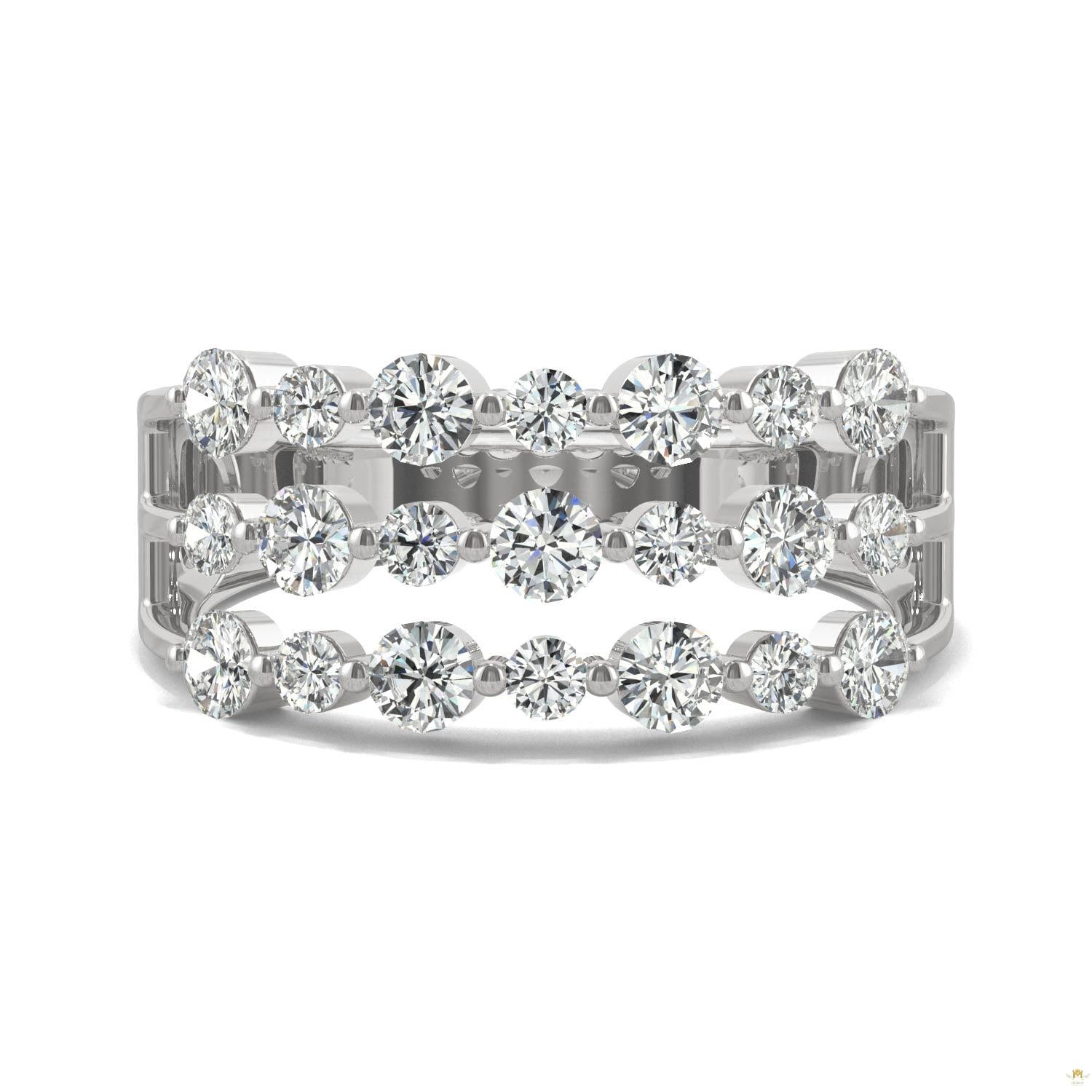 0.91 CTW   Round Moissanite Three Row Ring in 14K White Gold