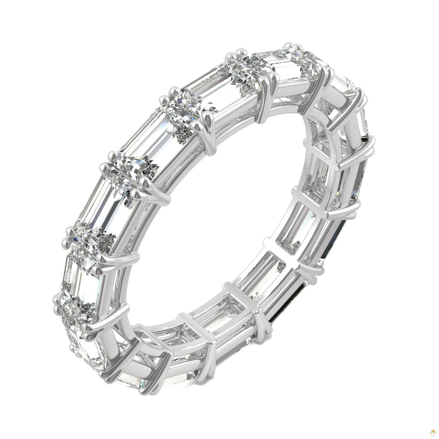 3.78 CTW   Emerald Moissanite Eternity Band in 14K White Gold