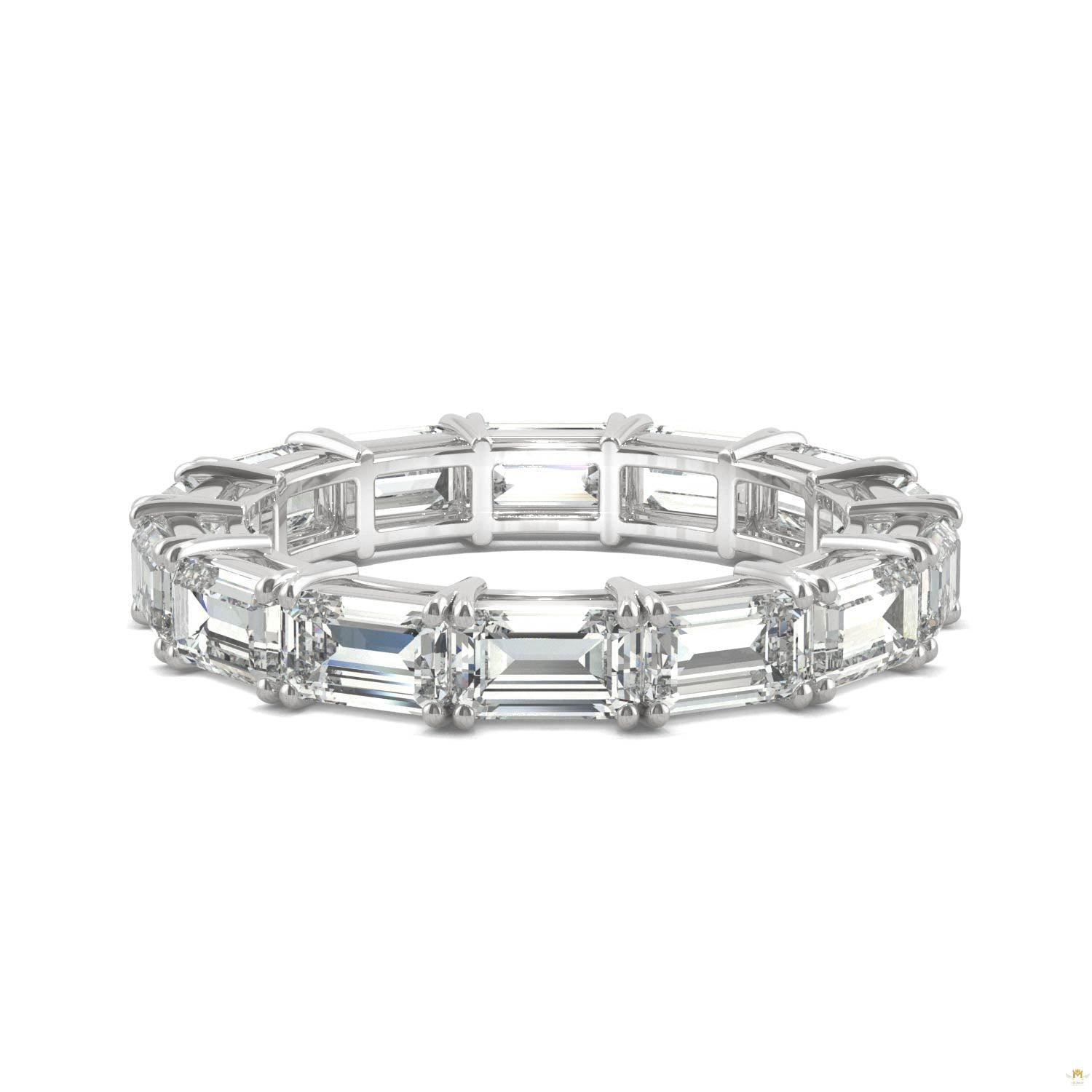 3.78 CTW   Emerald Moissanite Eternity Band in 14K White Gold
