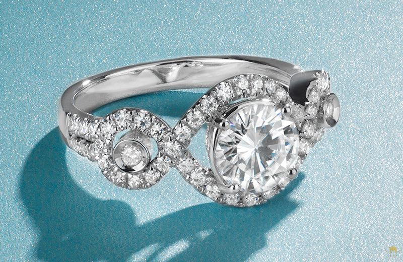 1.76 CTW   Round Near-Colorless Moissanite Halo Engagement Ring in 14K White Gold