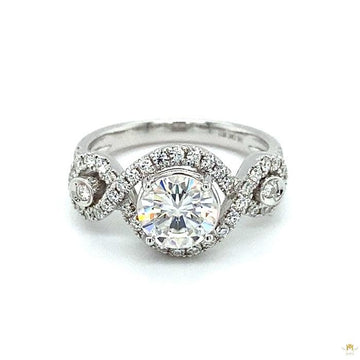 1.76 CTW   Round Near-Colorless Moissanite Halo Engagement Ring in 14K White Gold