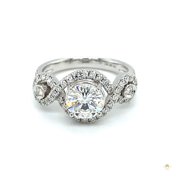 1.76 CTW   Round Near-Colorless Moissanite Halo Engagement Ring in 14K White Gold