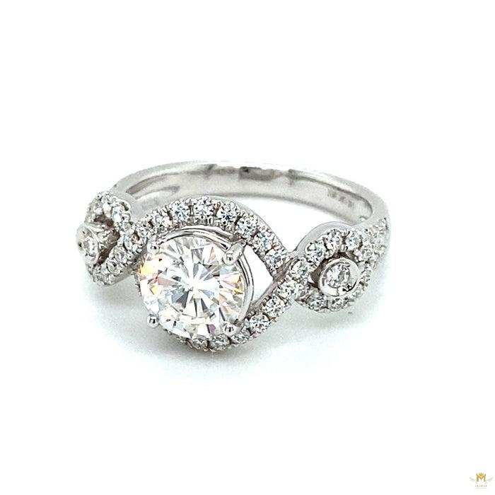 1.76 CTW   Round Near-Colorless Moissanite Halo Engagement Ring in 14K White Gold