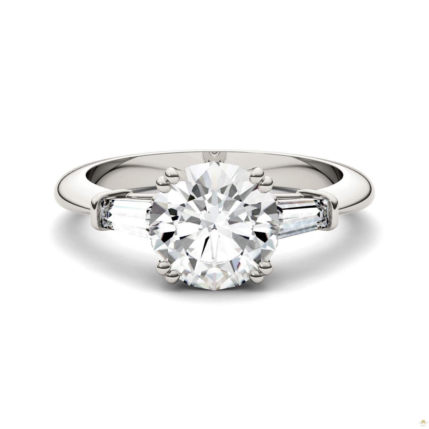 2.27 CTW   Round Moissanite Basket Ring in 14K White Gold