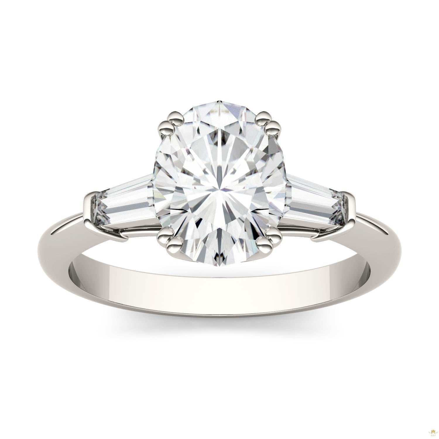 2.47 CTW   Oval Moissanite Engagement Ring in 14K White Gold