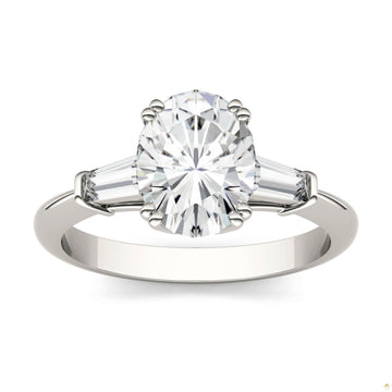 2.47 CTW   Oval Moissanite Engagement Ring in 14K White Gold