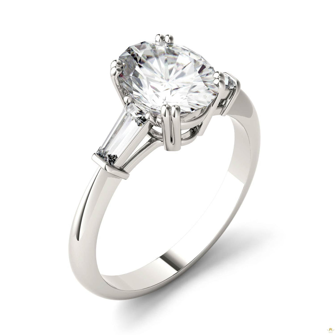 2.47 CTW   Oval Moissanite Engagement Ring in 14K White Gold