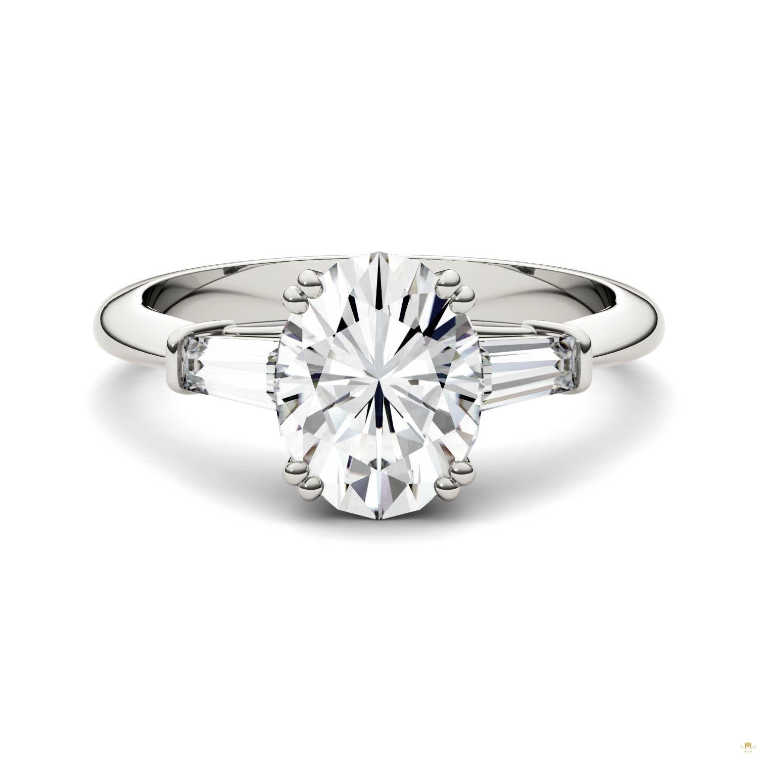 2.47 CTW   Oval Moissanite Engagement Ring in 14K White Gold