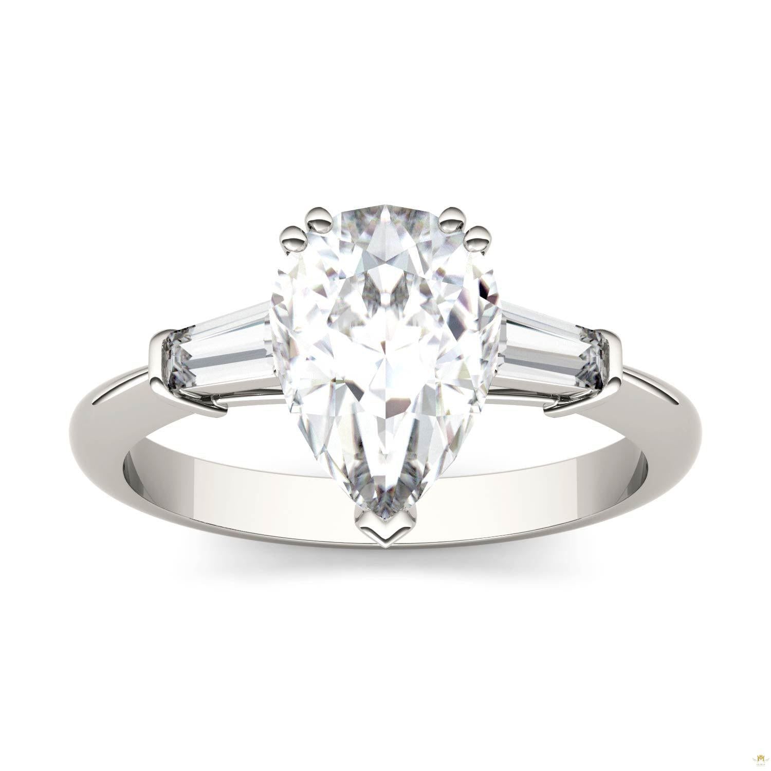 2.47 CTW   Pear Moissanite Engagement Ring in 14K White Gold