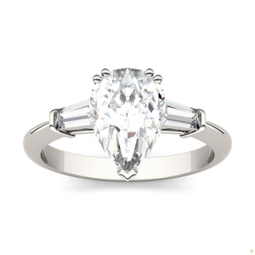 2.47 CTW   Pear Moissanite Engagement Ring in 14K White Gold
