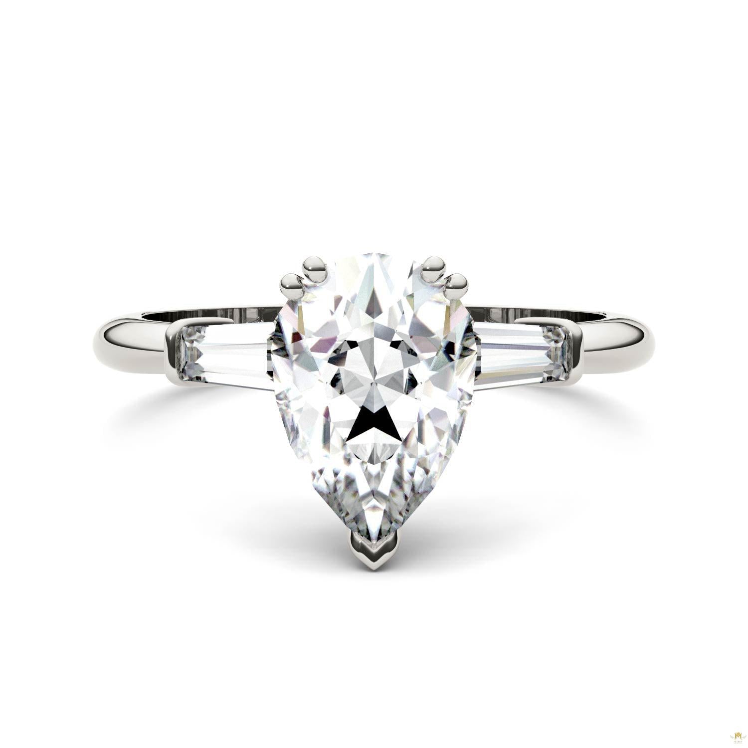 2.47 CTW   Pear Moissanite Engagement Ring in 14K White Gold