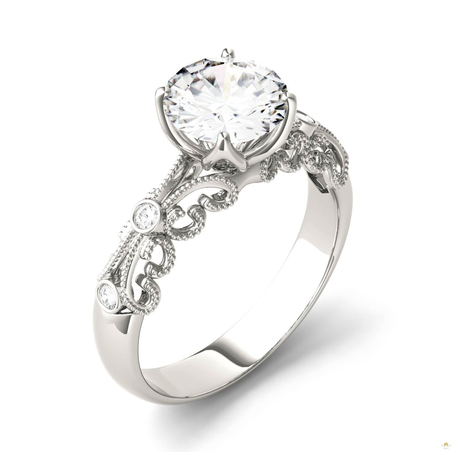 1.54 CTW   Round Moissanite Fashion Ring in 14K White Gold