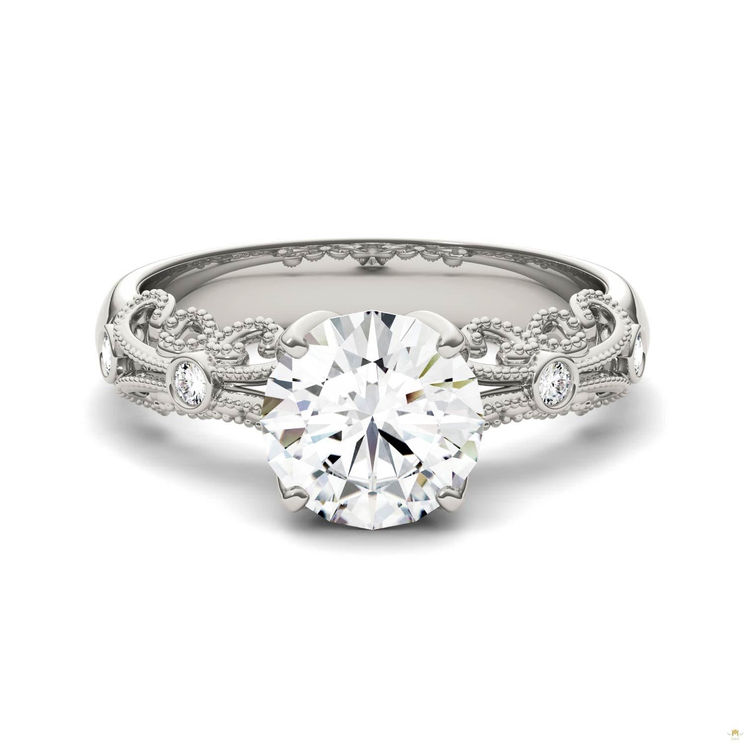 1.54 CTW   Round Moissanite Fashion Ring in 14K White Gold