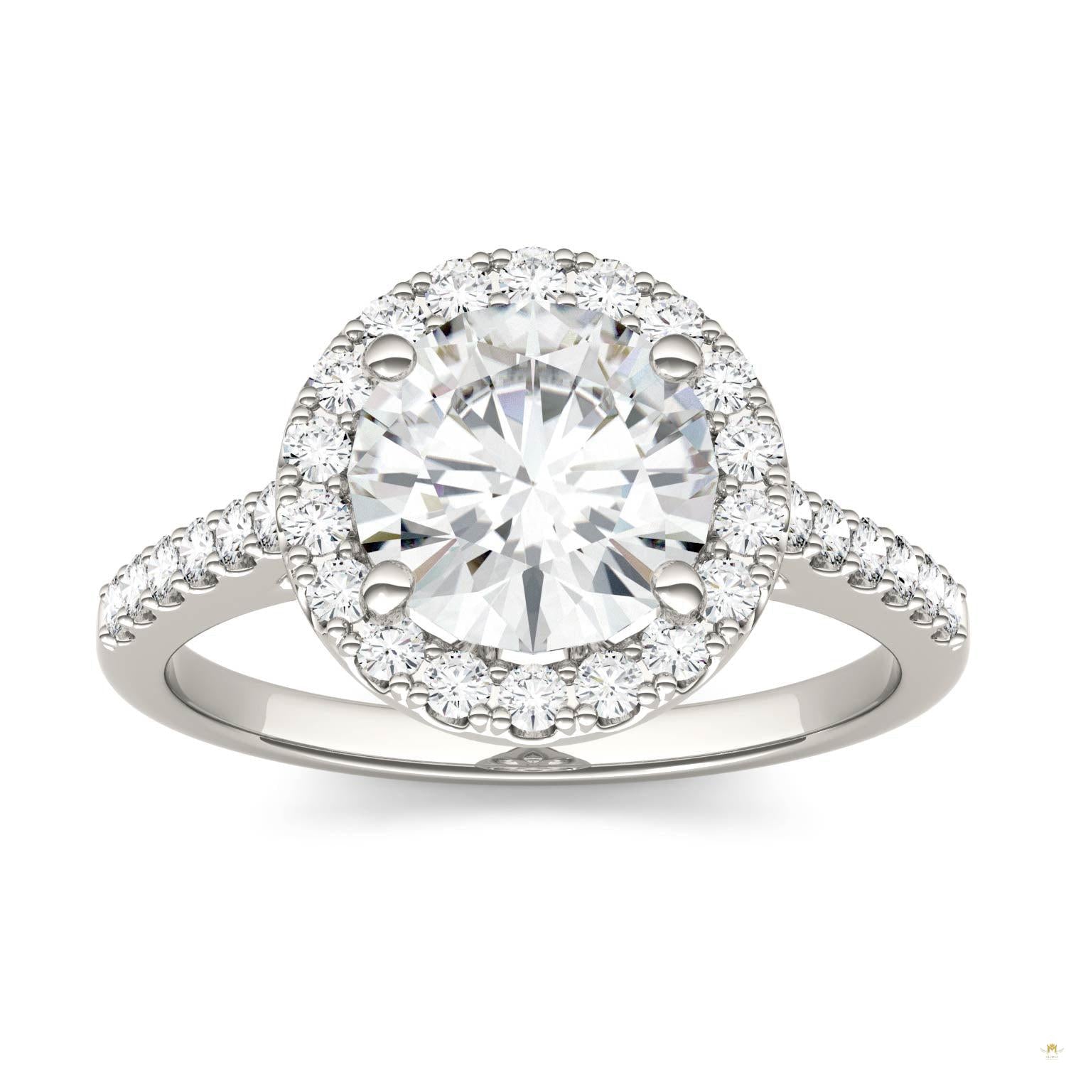 2.35 CTW   Round Moissanite Halo Ring in 14K White Gold