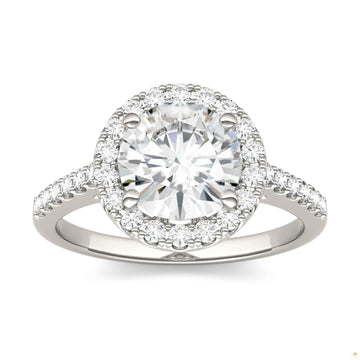 2.35 CTW   Round Moissanite Halo Ring in 14K White Gold