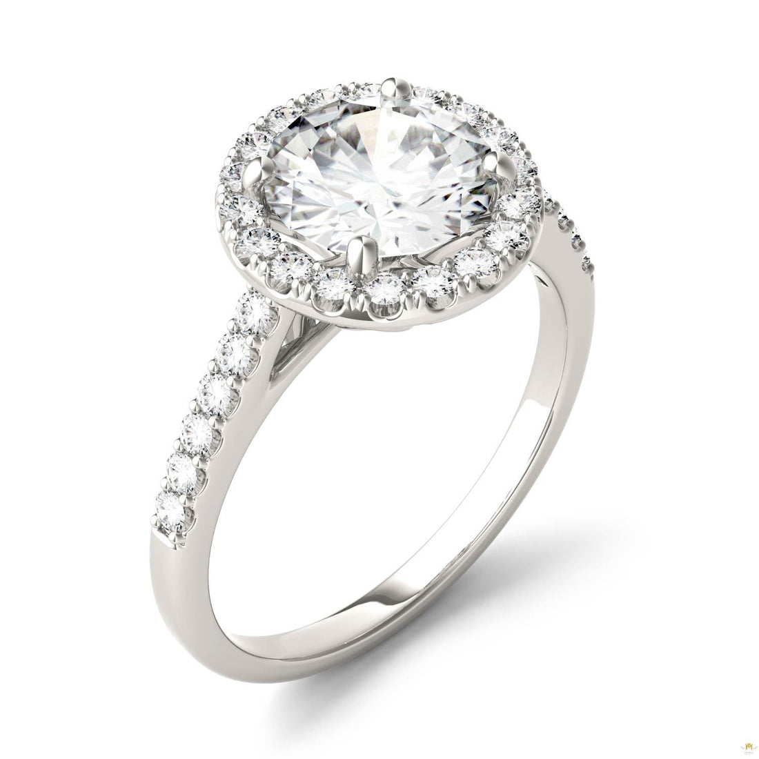 2.35 CTW   Round Moissanite Halo Ring in 14K White Gold
