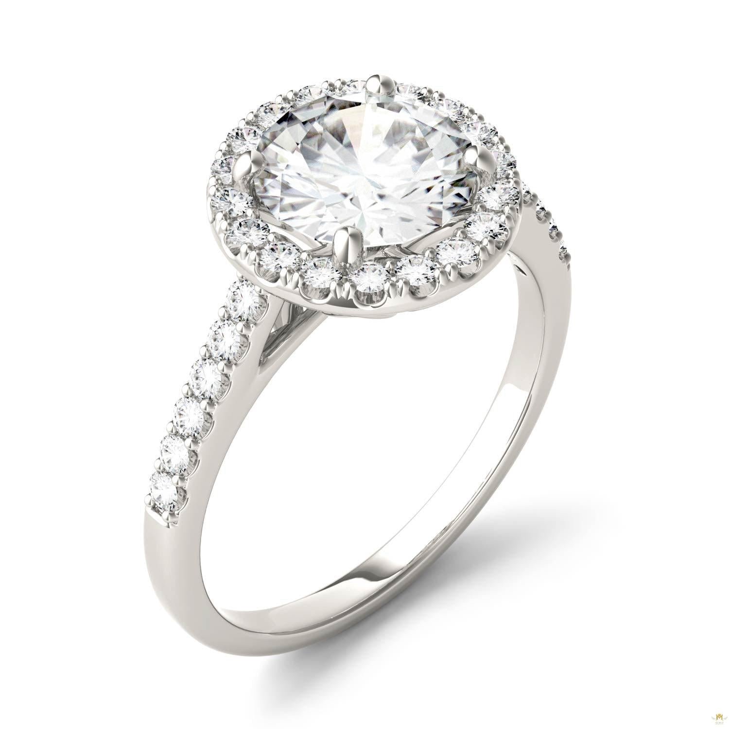 2.35 CTW   Round Moissanite Halo Ring in 14K White Gold